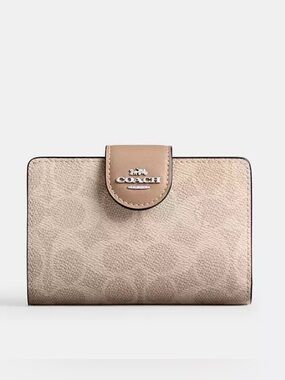 COACH Beige/Taupe Signature Small Wallet with Logo Tab